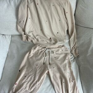 THE GREAT. Women's Cream Track Pants & Sweatshirt Set with Multicolor Embroidery